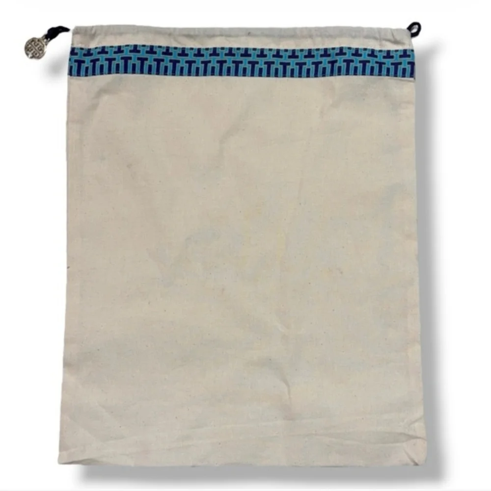TORY BURCH Cotton Canvas Drawstring Dust Bags Blue “T” Trim Set of Two
